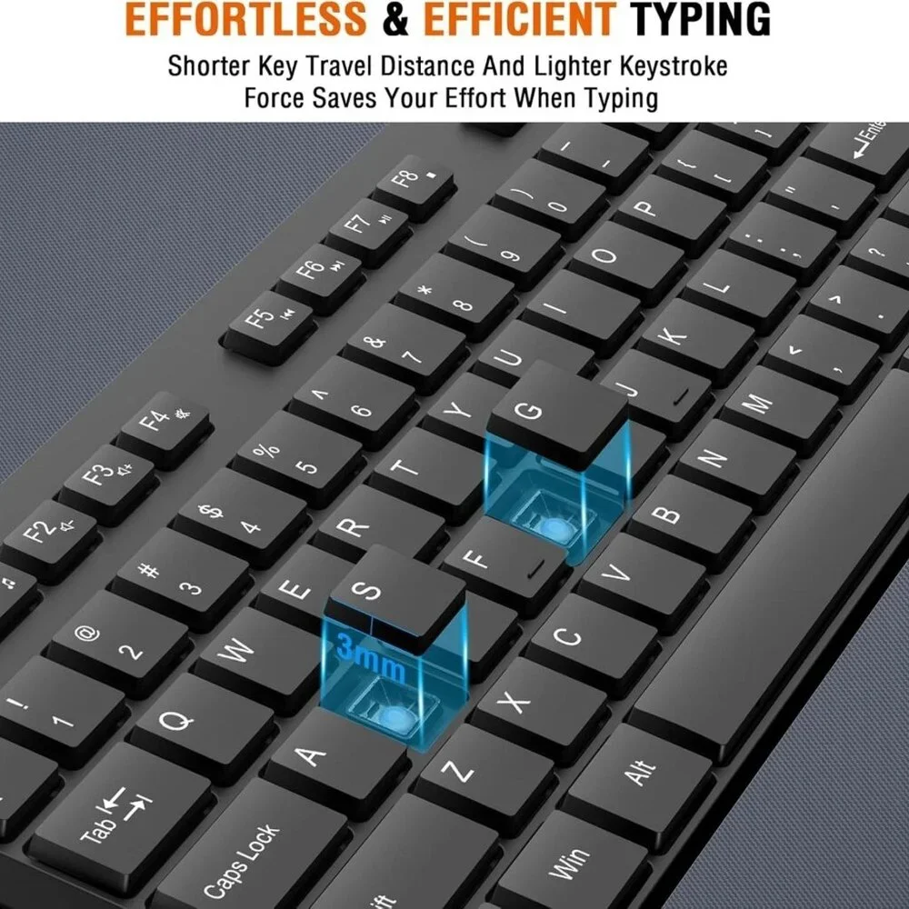 Wireless Keyboard and Mouse Combo, EDJO Silent Full Size Cordless USB Keyboard M